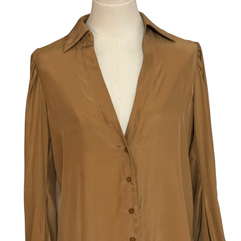 GOLD HAWK Shirt 100% Silk Size XS Blouse‎ Top Tan Luxury Business Casual Party - Picture 5 of 10